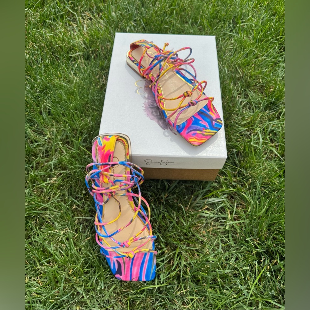 Jessica Simpson Multi-Color Lace-Up Sandals Size 7.5M